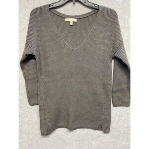 Banana Republic Womens Sweater V-Neck Chunky Knit Cotton Blend Gray Size Small